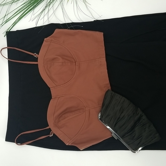 Vegan Eco Leather Tobacco Brown Corset Top w Back Zipper - Picture 12 of 12